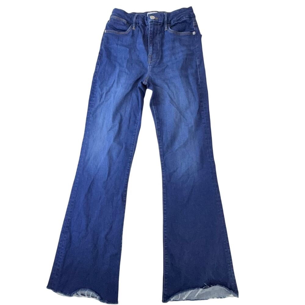 FRAME Jeans Women's Le Easy Flare Size 28‎ Blue Denim Raw Hem Boho